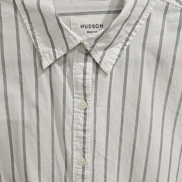 Hudson North Oversized Striped Button Down Shirt Cotton Blue White Drop Shoulder - Picture 3 of 9